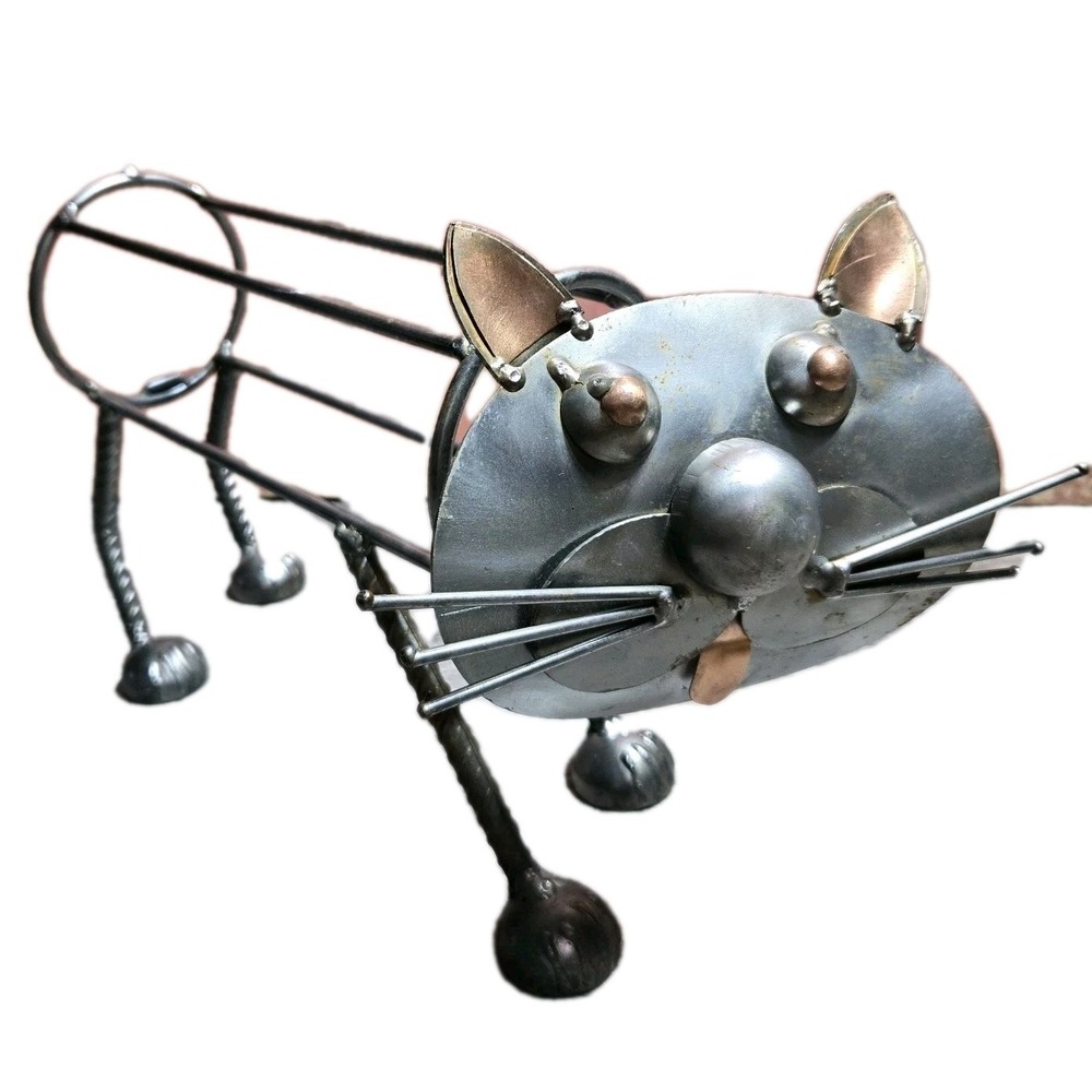 Metal Art Wine Bottle Holder Cat‎ Freestanding Kitten Four Legs Unique No Tail